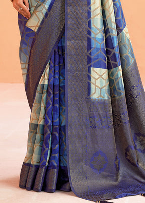 Blue Organza Saree With Blouse Piece