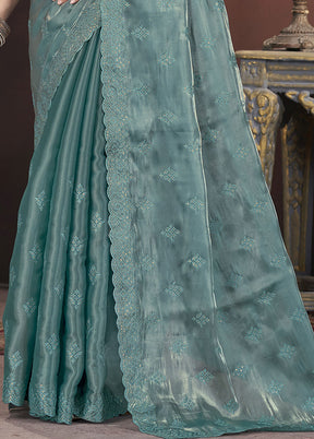 Teal Spun Silk Saree With Blouse Piece