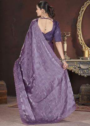 Purple Spun Silk Saree With Blouse Piece