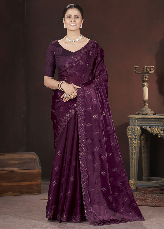 Magenta Spun Silk Saree With Blouse Piece