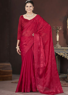 Red Spun Silk Saree With Blouse Piece