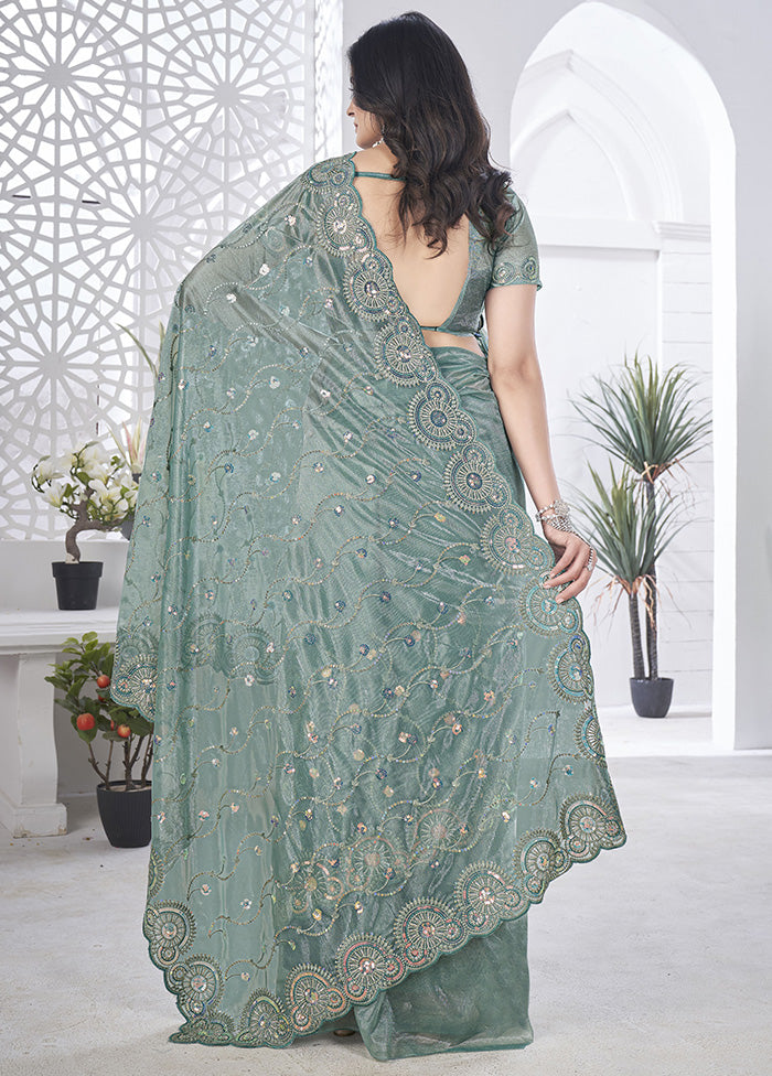 Grey Net Net Saree With Blouse Piece