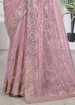 Pink Net Net Saree With Blouse Piece