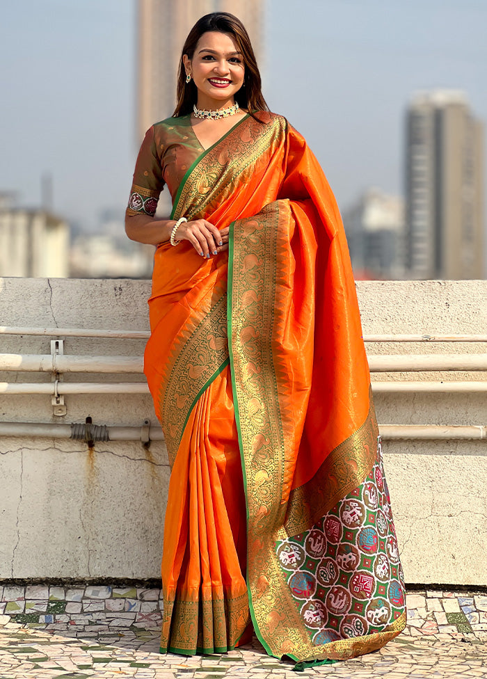 Orange Spun Silk Saree With Blouse Piece