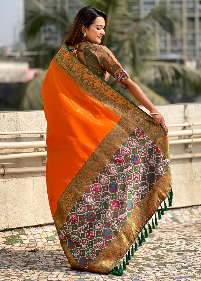 Orange Spun Silk Saree With Blouse Piece