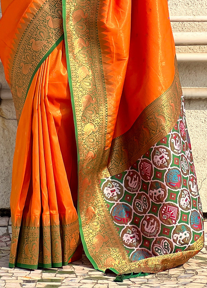 Orange Spun Silk Saree With Blouse Piece