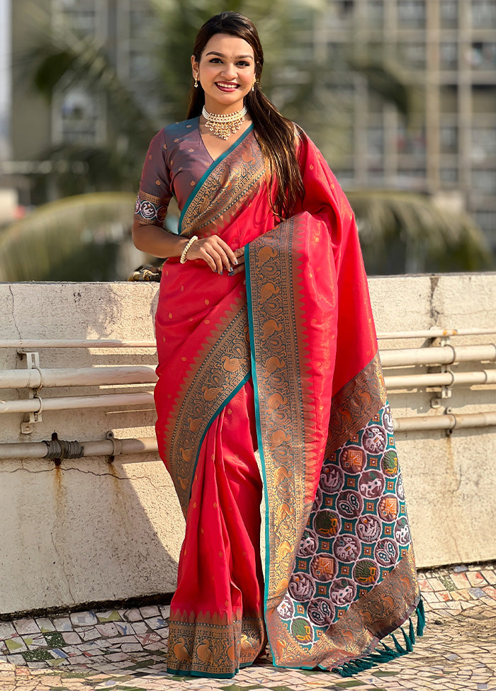 Red Spun Silk Saree With Blouse Piece