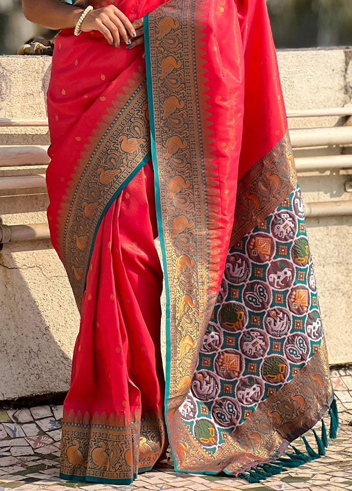 Red Spun Silk Saree With Blouse Piece