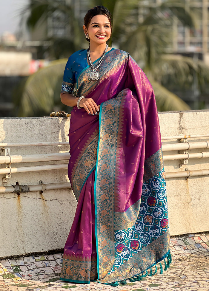 Magenta Spun Silk Saree With Blouse Piece