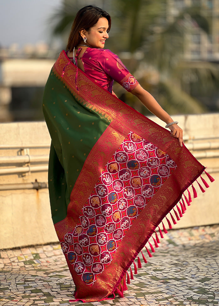 Green Spun Silk Saree With Blouse Piece