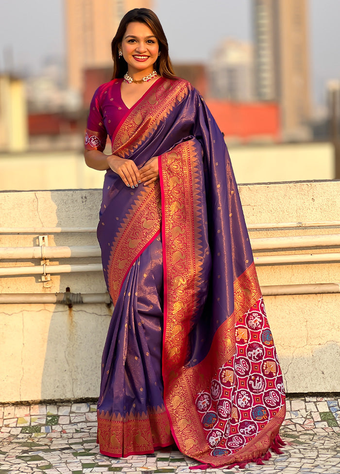 Lavender Spun Silk Saree With Blouse Piece