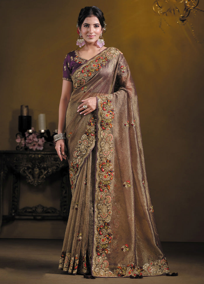 Wine Banarasi Pure Silk Saree With Blouse Piece