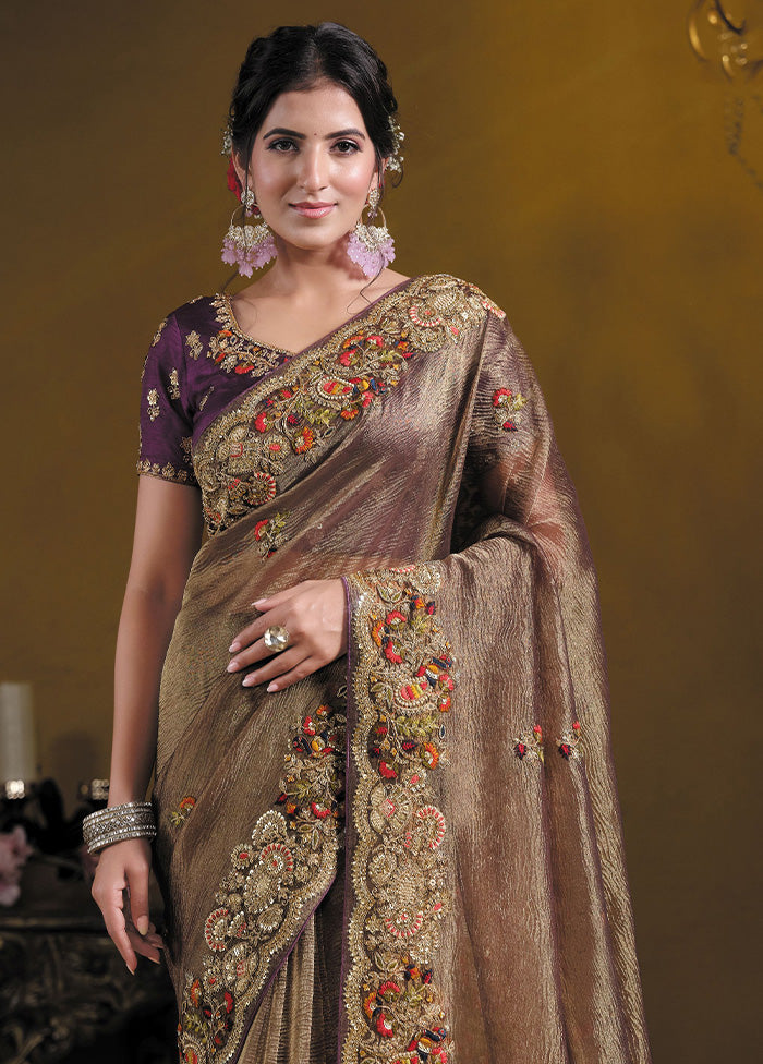 Wine Banarasi Pure Silk Saree With Blouse Piece