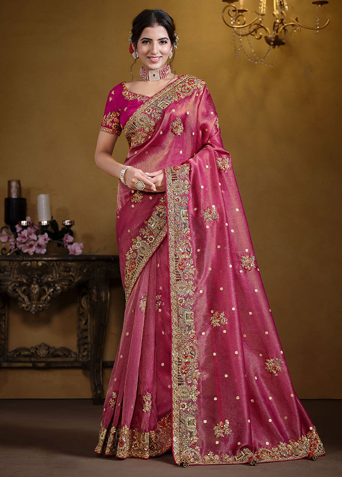 Pink Organza Saree With Blouse Piece