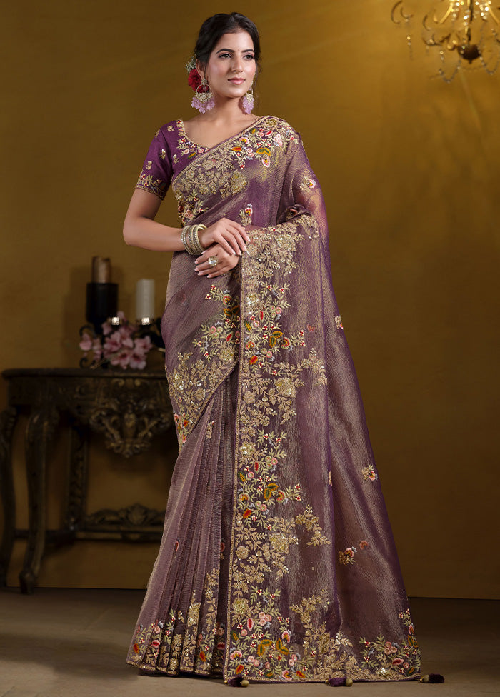 Purple Banarasi Pure Silk Saree With Blouse Piece