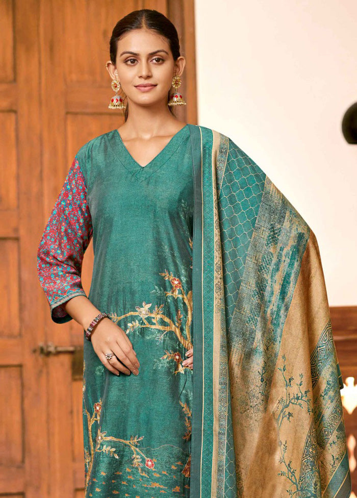 3 Pc Sea Green Readymade Viscose Dupatta Suit Set