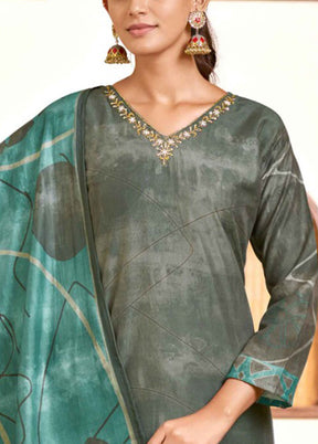 3 Pc Green Readymade Viscose Dupatta Suit Set