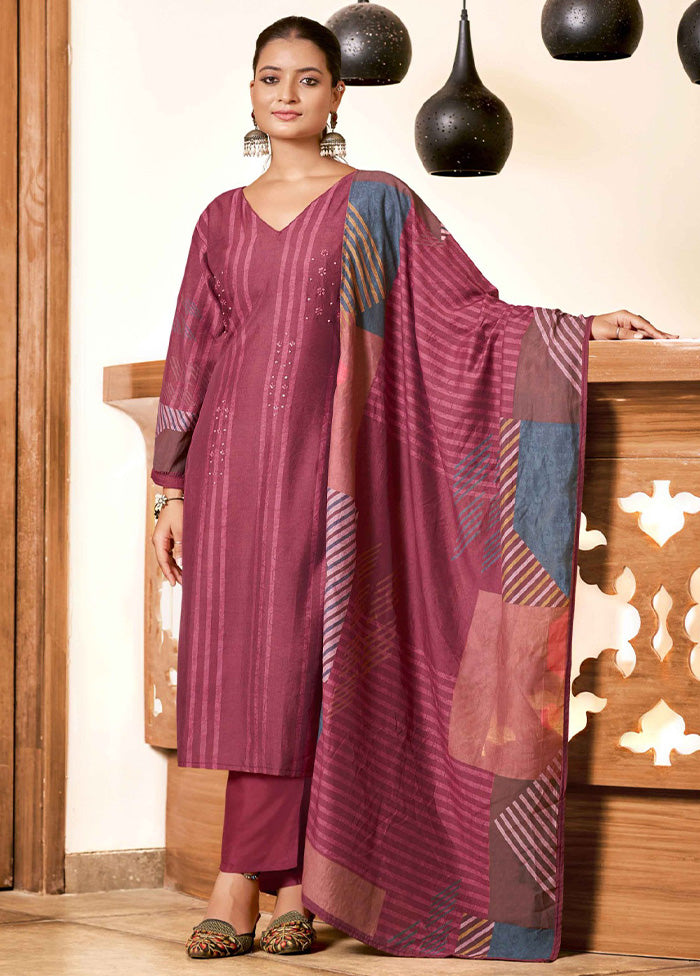 3 Pc Maroon Readymade Viscose Dupatta Suit Set