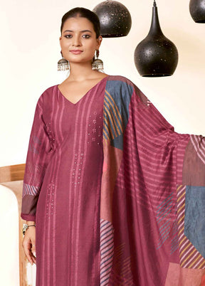 3 Pc Maroon Readymade Viscose Dupatta Suit Set