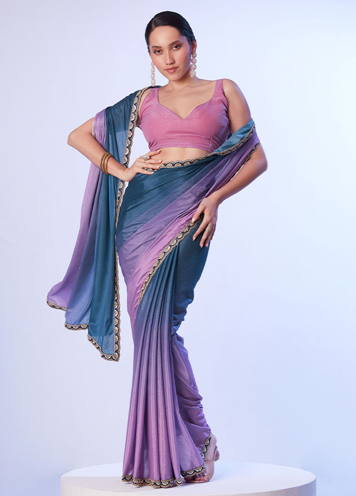 Teal Blue Spun Silk Saree With Blouse Piece