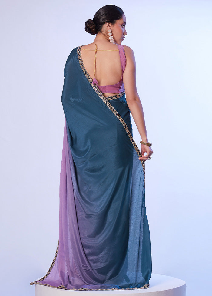 Teal Blue Spun Silk Saree With Blouse Piece