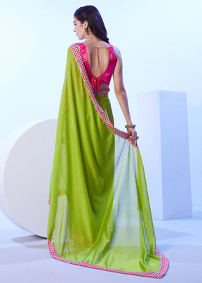 Green Spun Silk Saree With Blouse Piece