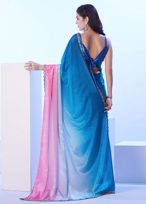 Blue Spun Silk Saree With Blouse Piece