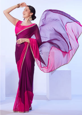 Purple Satin Silk Saree With Blouse Piece