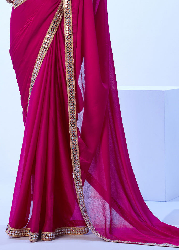 Pink Satin Silk Saree With Blouse Piece