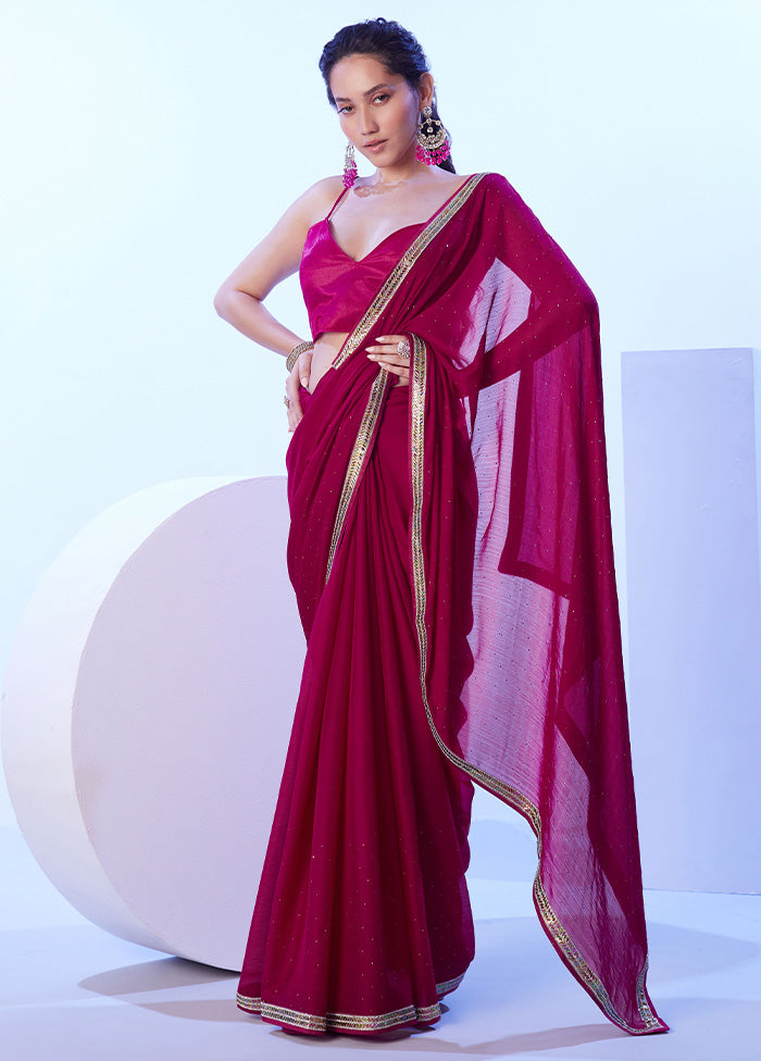 Pink Satin Silk Saree With Blouse Piece