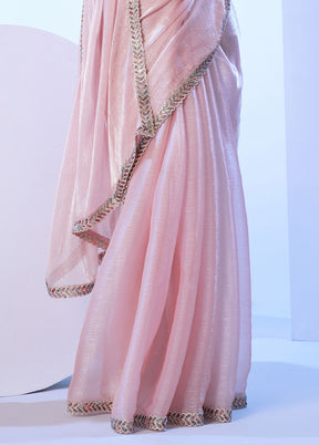 Baby Pink Spun Silk Saree With Blouse Piece