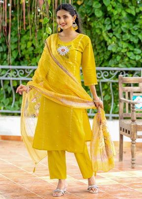 3 Pc Yellow Readymade Silk Suit Set