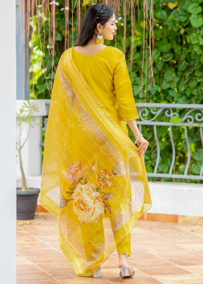 3 Pc Yellow Readymade Silk Suit Set