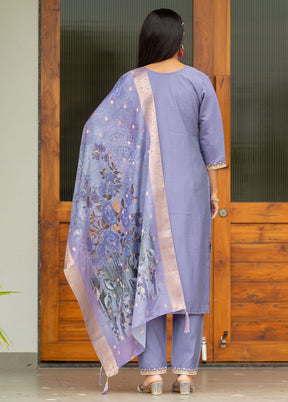 3 Pc Lavender Readymade Silk Suit Set