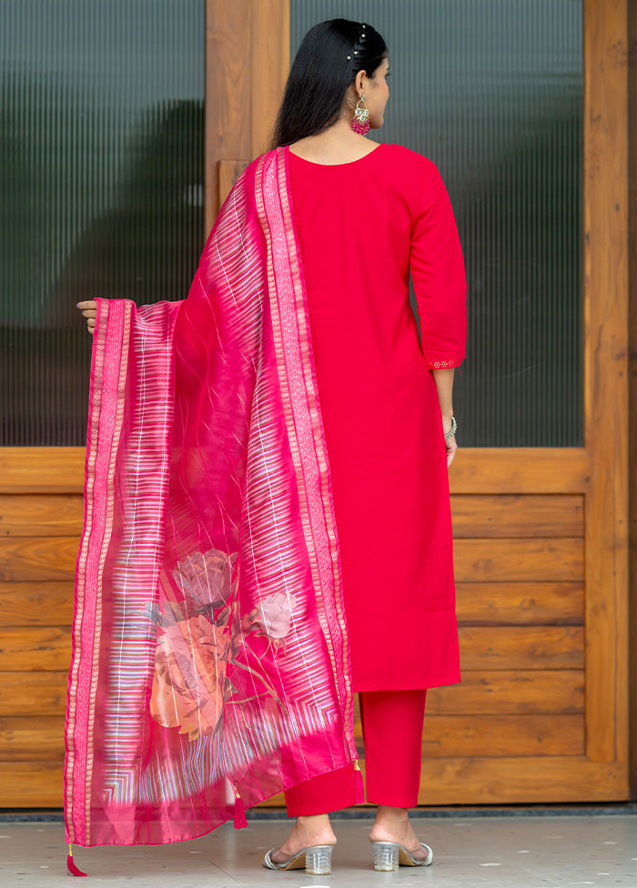 3 Pc Pink Readymade Silk Suit Set