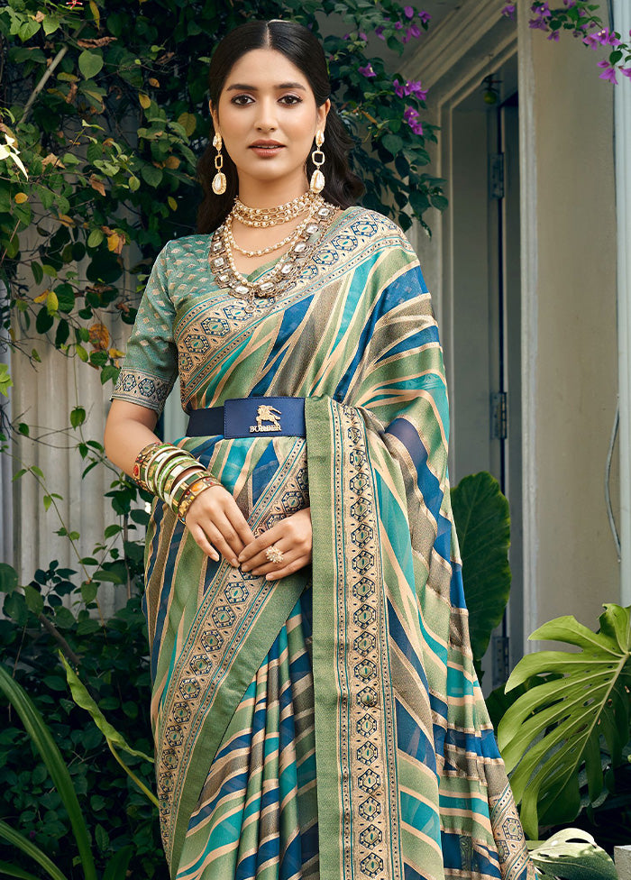 Blue Georgette Saree With Blouse Piece