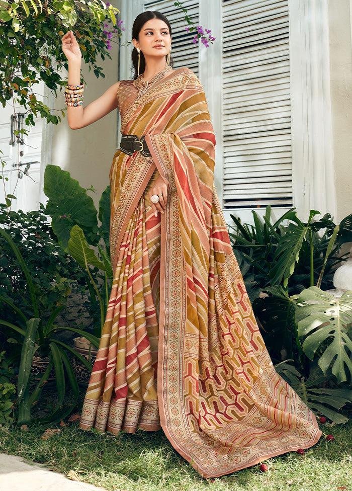 Peach Georgette Saree With Blouse Piece