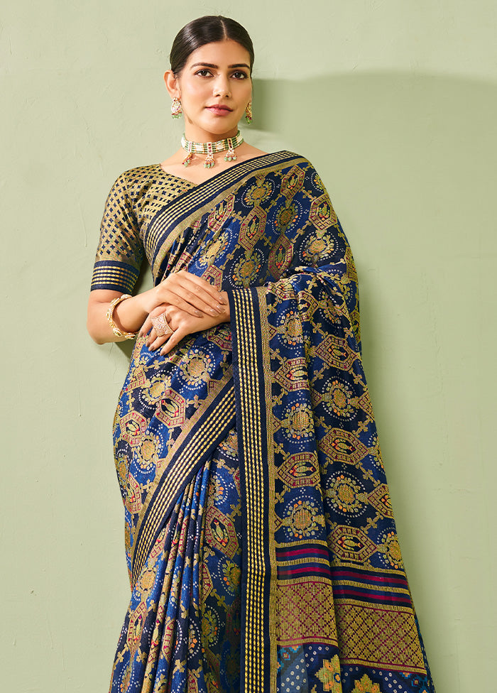 Blue Georgette Saree With Blouse Piece