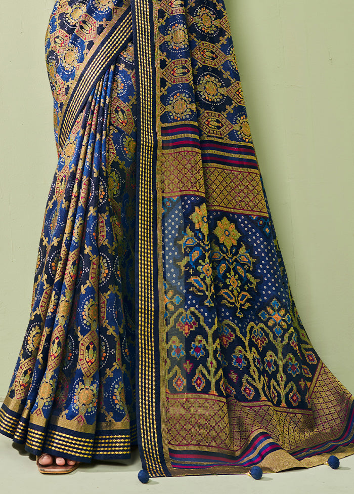 Blue Georgette Saree With Blouse Piece