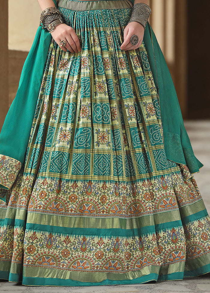 3 Pc Sea Green Silk Semi Stitched Lehenga Set