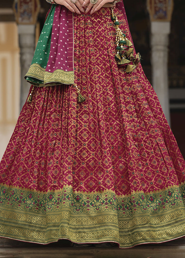 3 Pc Red Silk Semi Stitched Lehenga Set