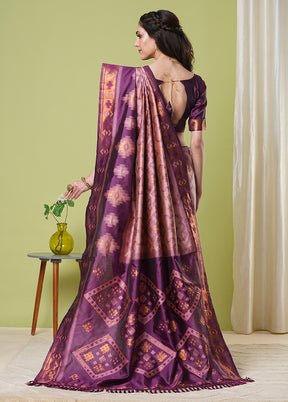 Wine Banarasi Silk Saree With Blouse Piece