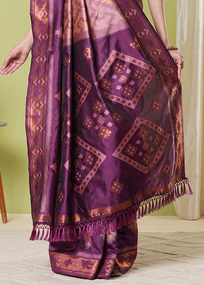 Wine Banarasi Silk Saree With Blouse Piece