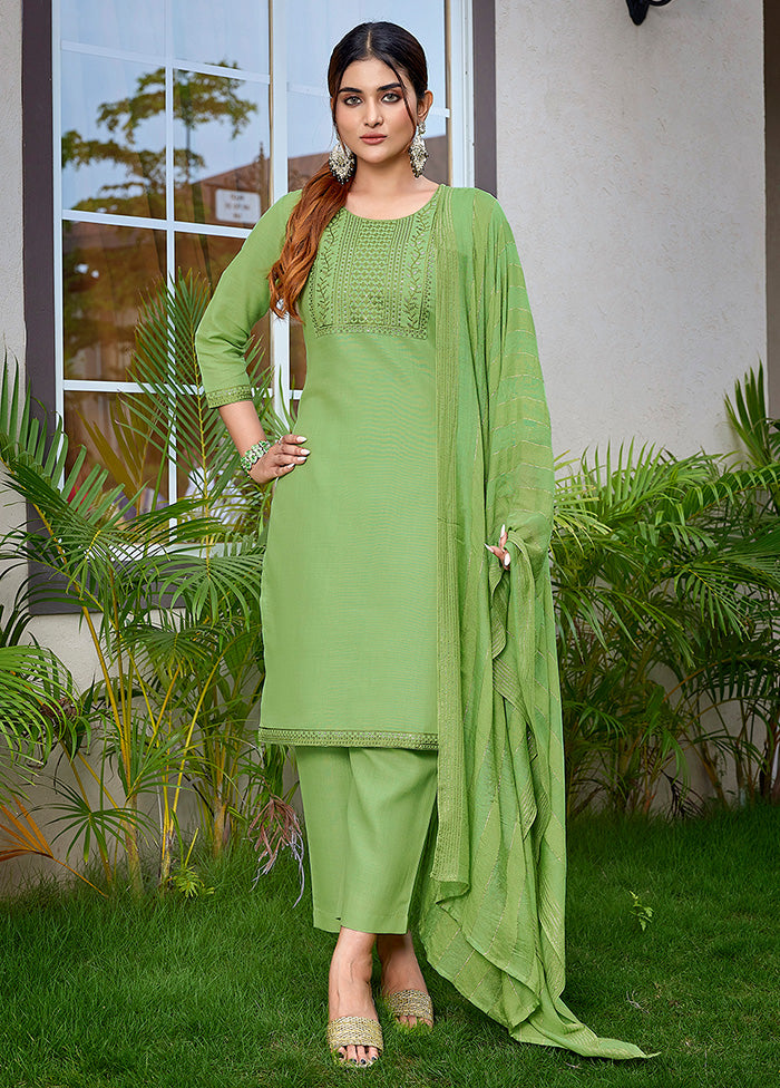 3 Pc Light Green Readymade Cotton Suit Set