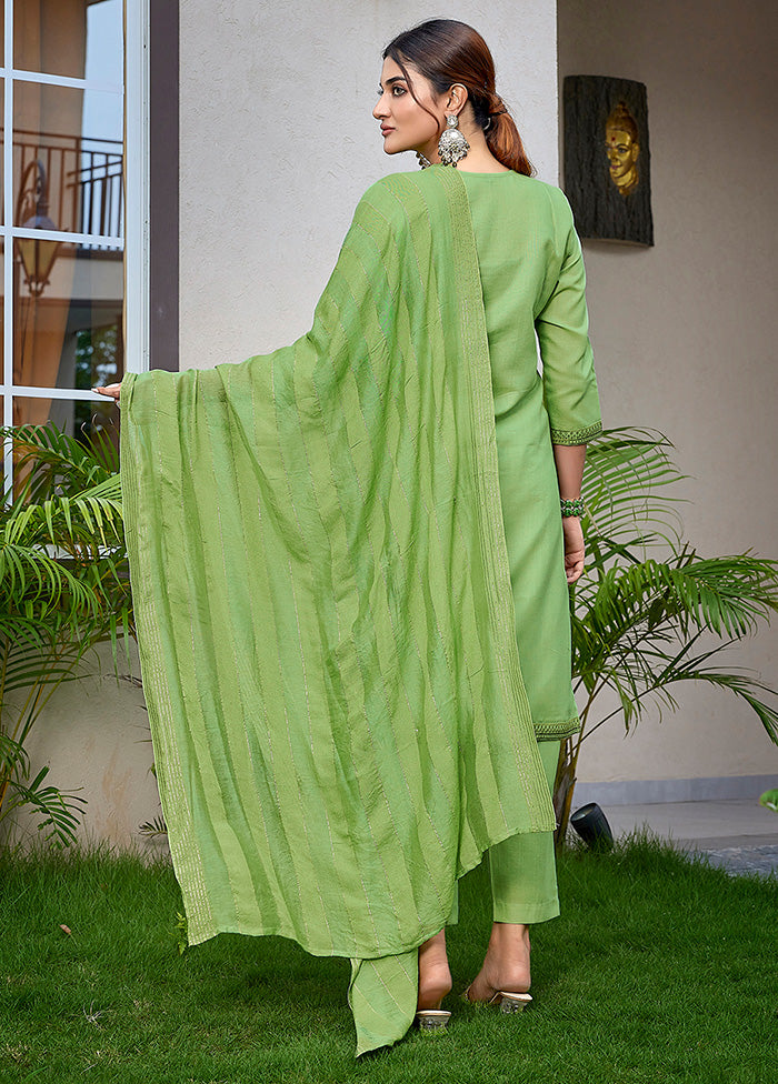 3 Pc Light Green Readymade Cotton Suit Set