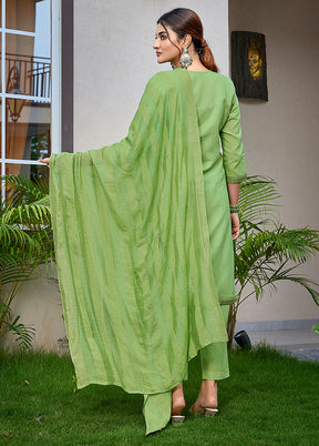 3 Pc Light Green Readymade Cotton Suit Set