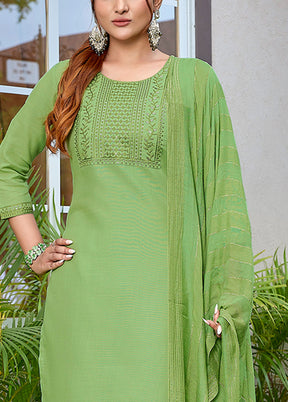 3 Pc Light Green Readymade Cotton Suit Set