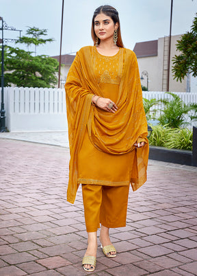 3 Pc Mustard Readymade Cotton Suit Set