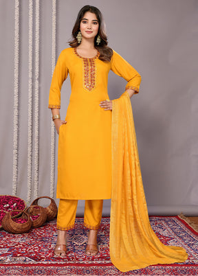 3 Pc Mustard Readymade Cotton Suit Set