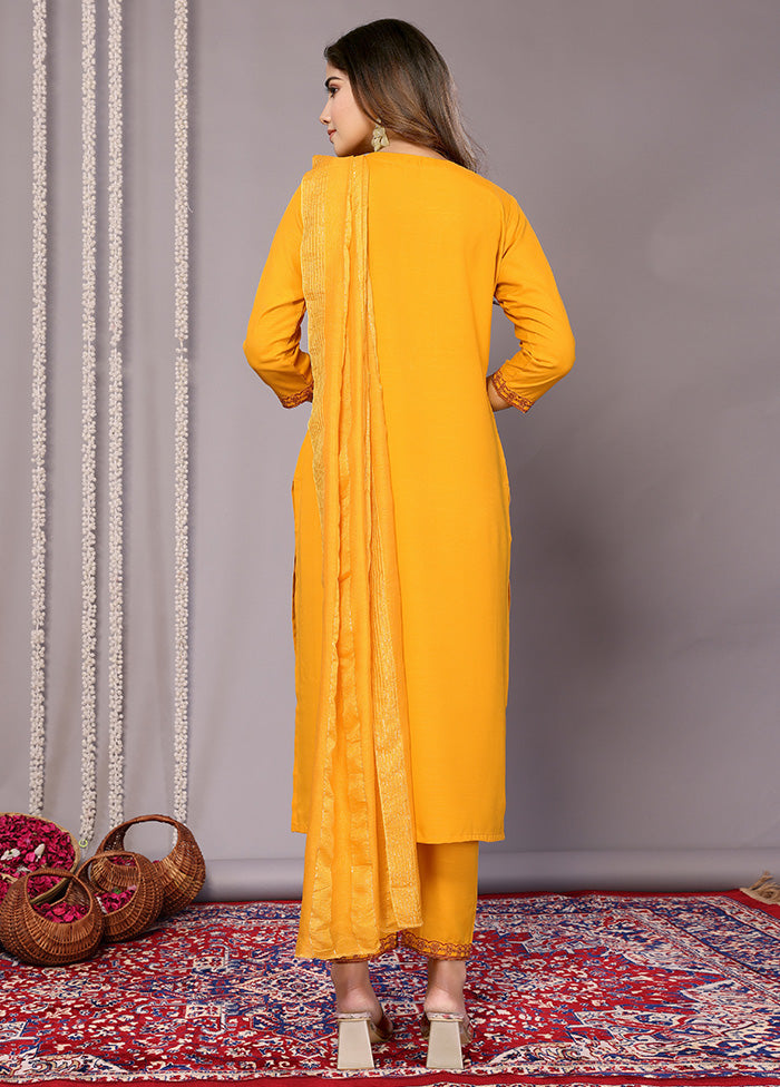 3 Pc Mustard Readymade Cotton Suit Set